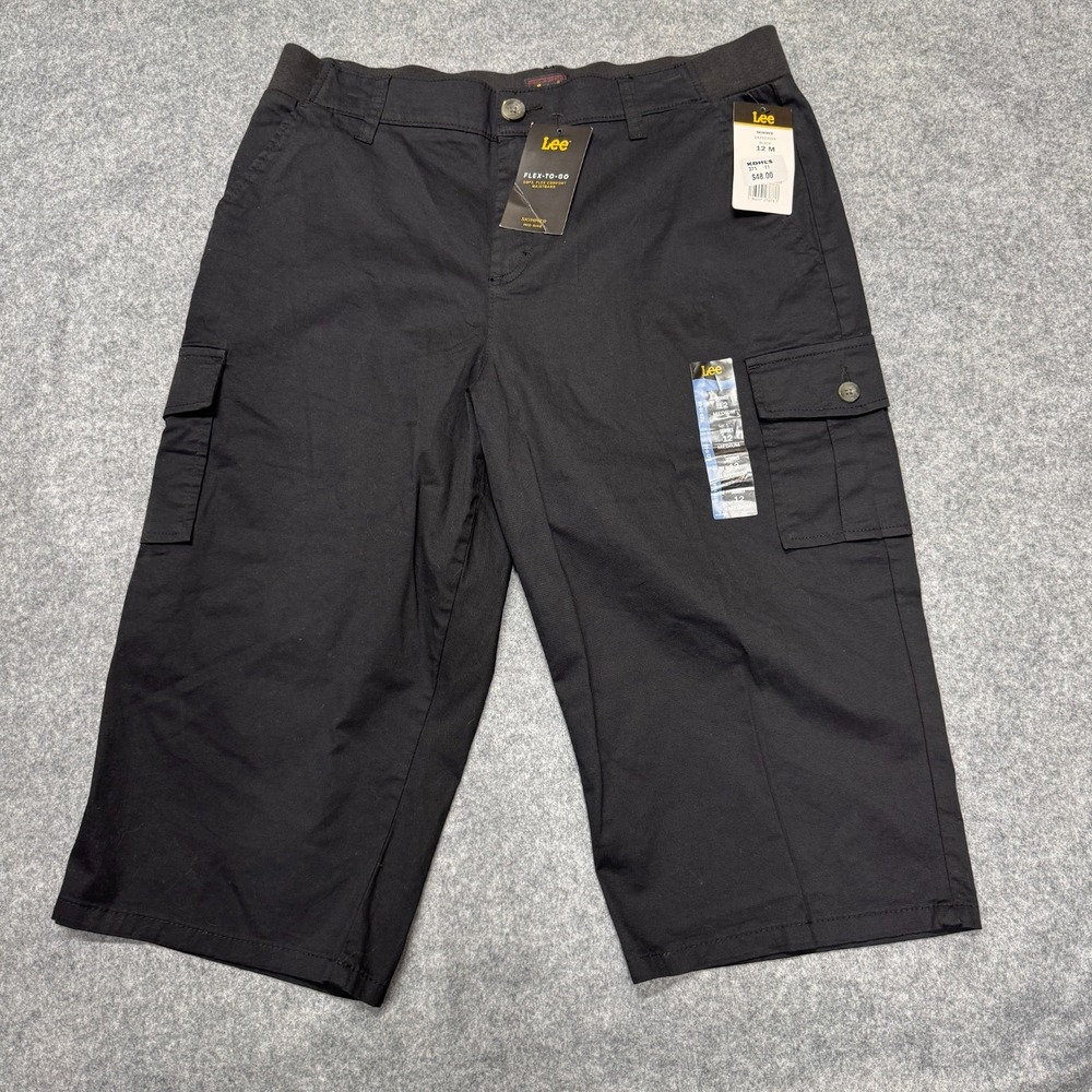 Lee Women's Size 12 M, Black Flex-To-Go Cargo Skimmer Capri Pants 34" x 17" NEW